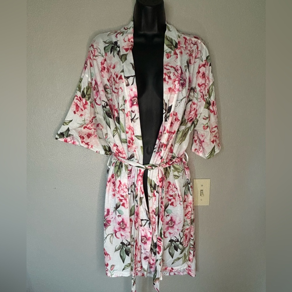 Show Me Your MuMu Short Floral Belted Kimono Robe Housecoat
